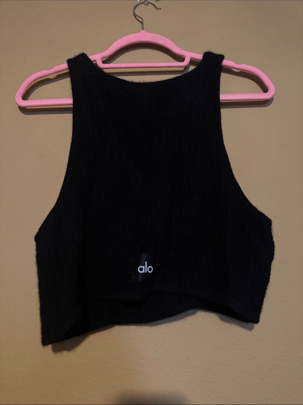 Alo Cashmere Black Knit Cropped Tank Top - , Women Tops - Picture 4 of 4